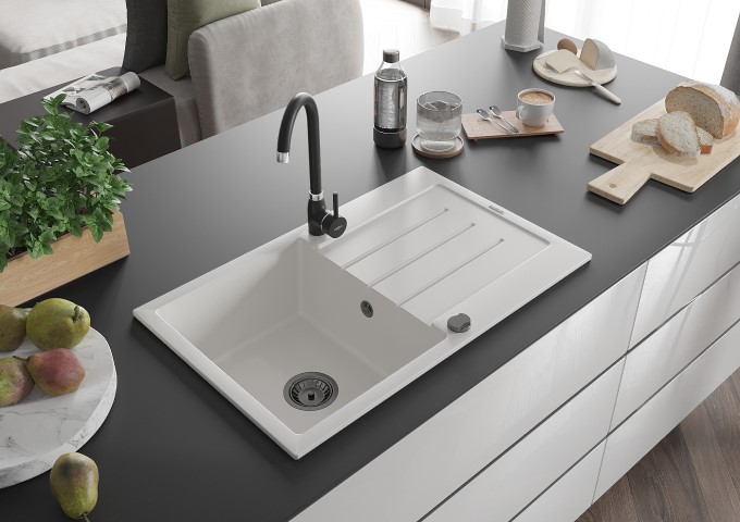 Lava-louças de granito com uma cuba brancos