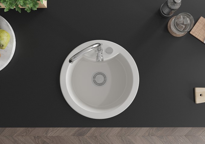 Lava-louças de granito com uma cuba brancos