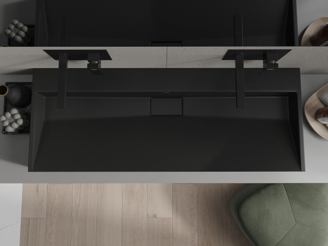 Lavatório com torneiras embutidas