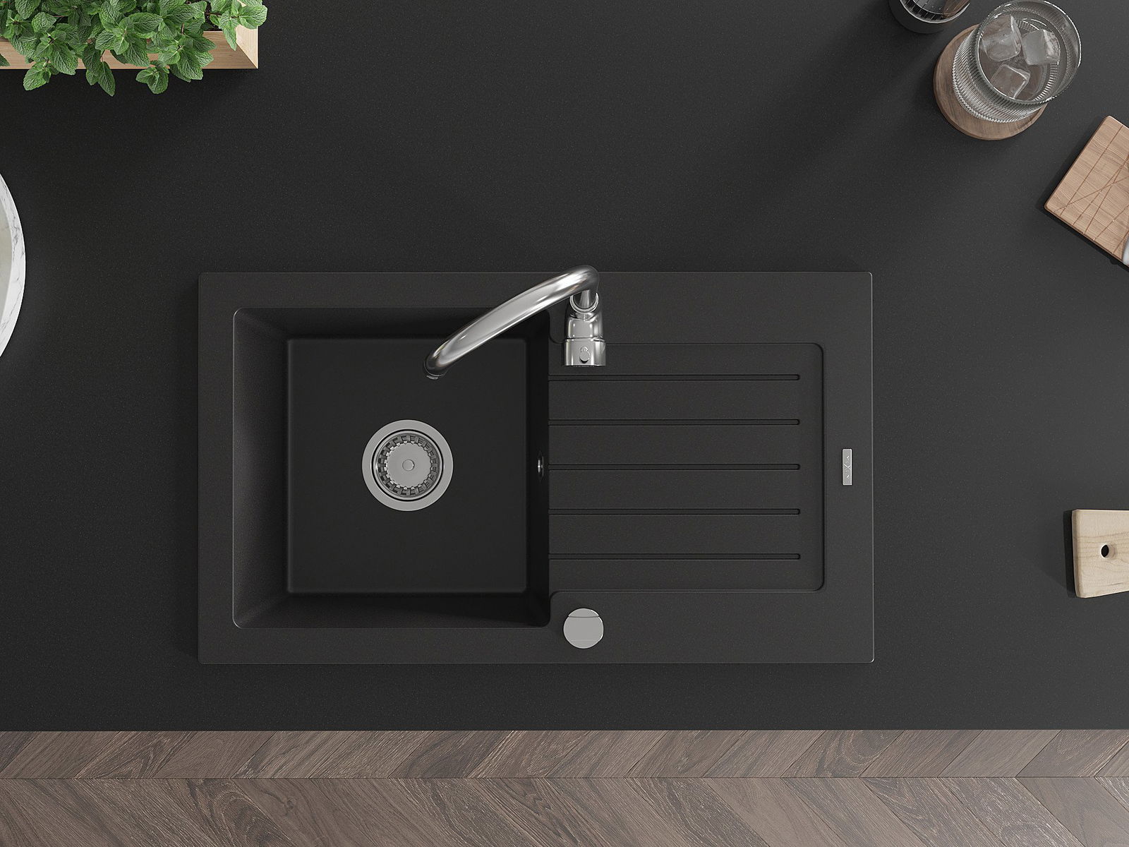 Pia de uma cuba com escorredor