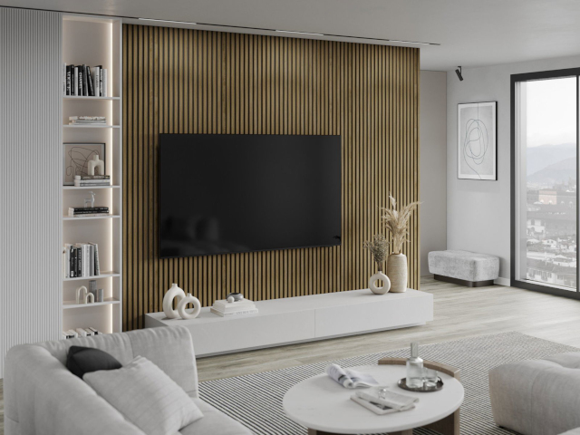 lamelas de carvalho natural na sala de estar