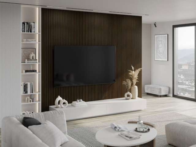 Lamelas de parede wenge na sala