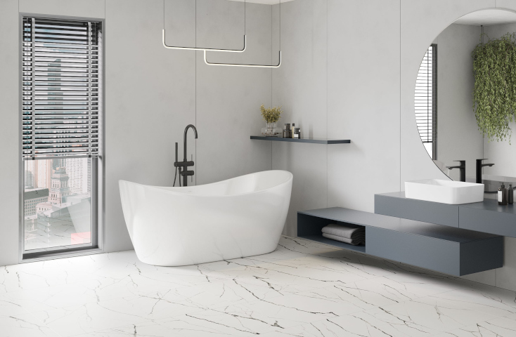 Azulejos marmoreados Mexen na casa de banho