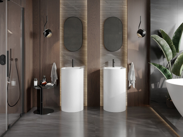 Azulejos marmoreados Mexen na decoração do banheiro