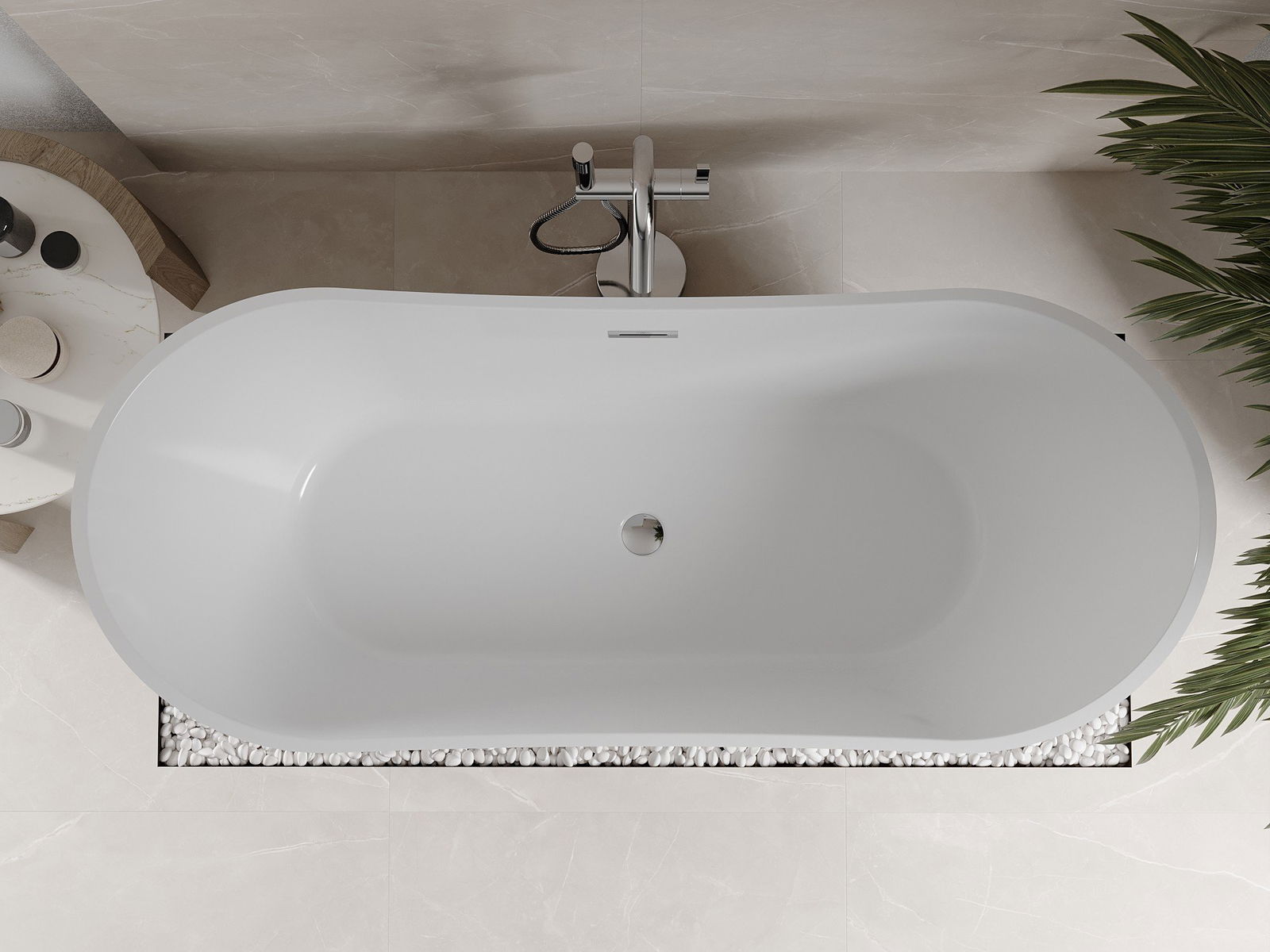 Azulejos bege na casa de banho com banheira Mexen