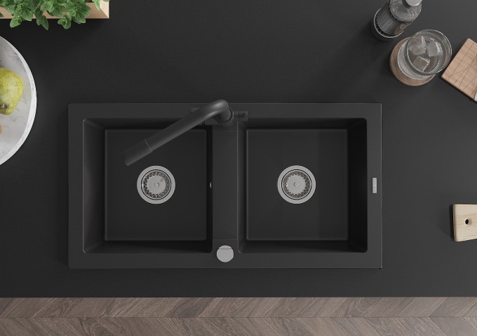 Lava-louças de granito de duas cubas pretos