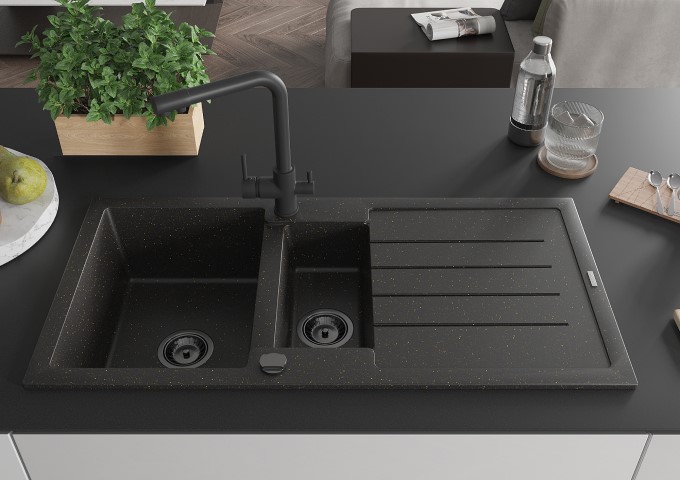 Lava-louças de granito preto/dourado metálico