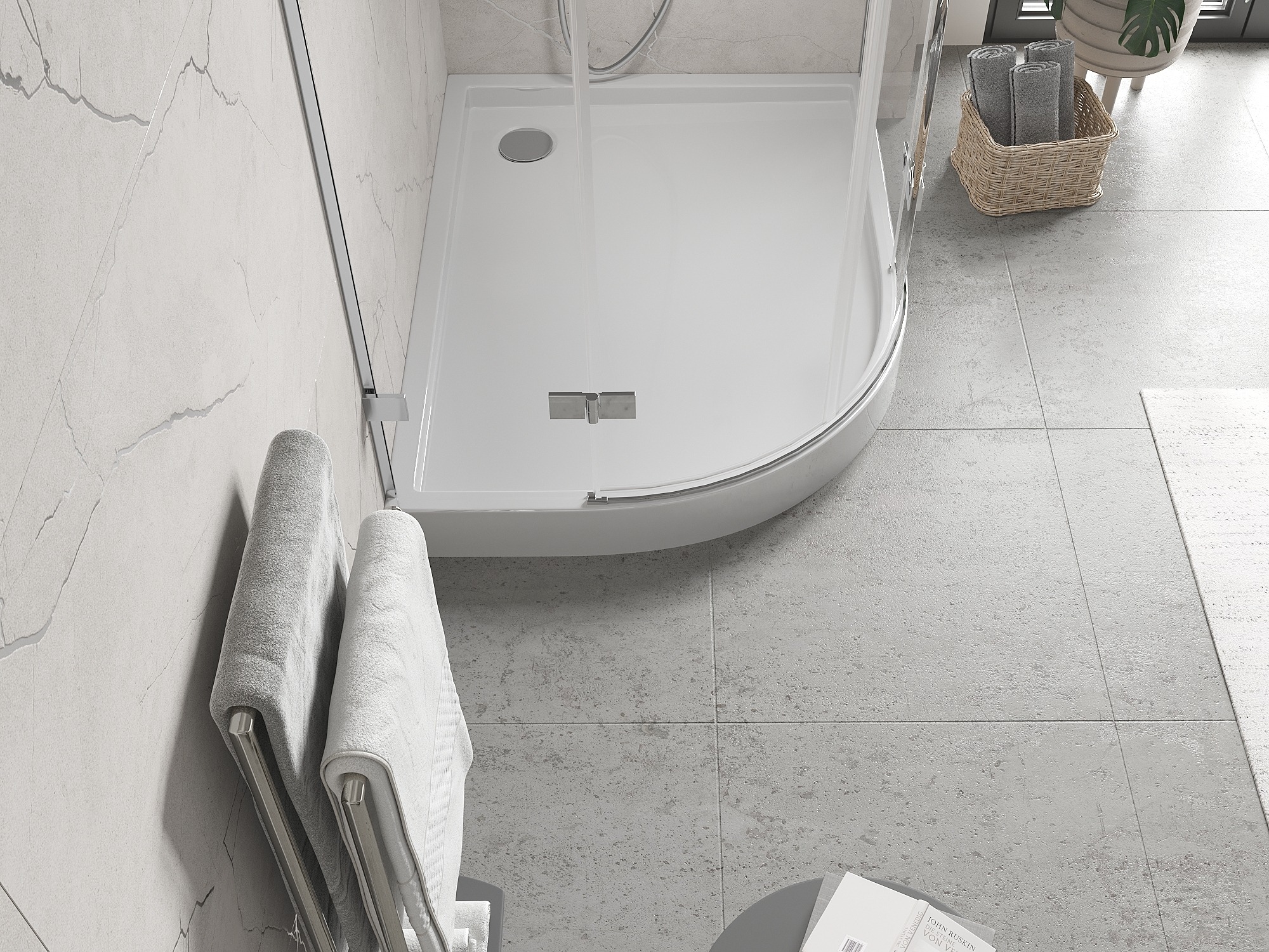 Base de duche semicircular assimétrica para casa de banho