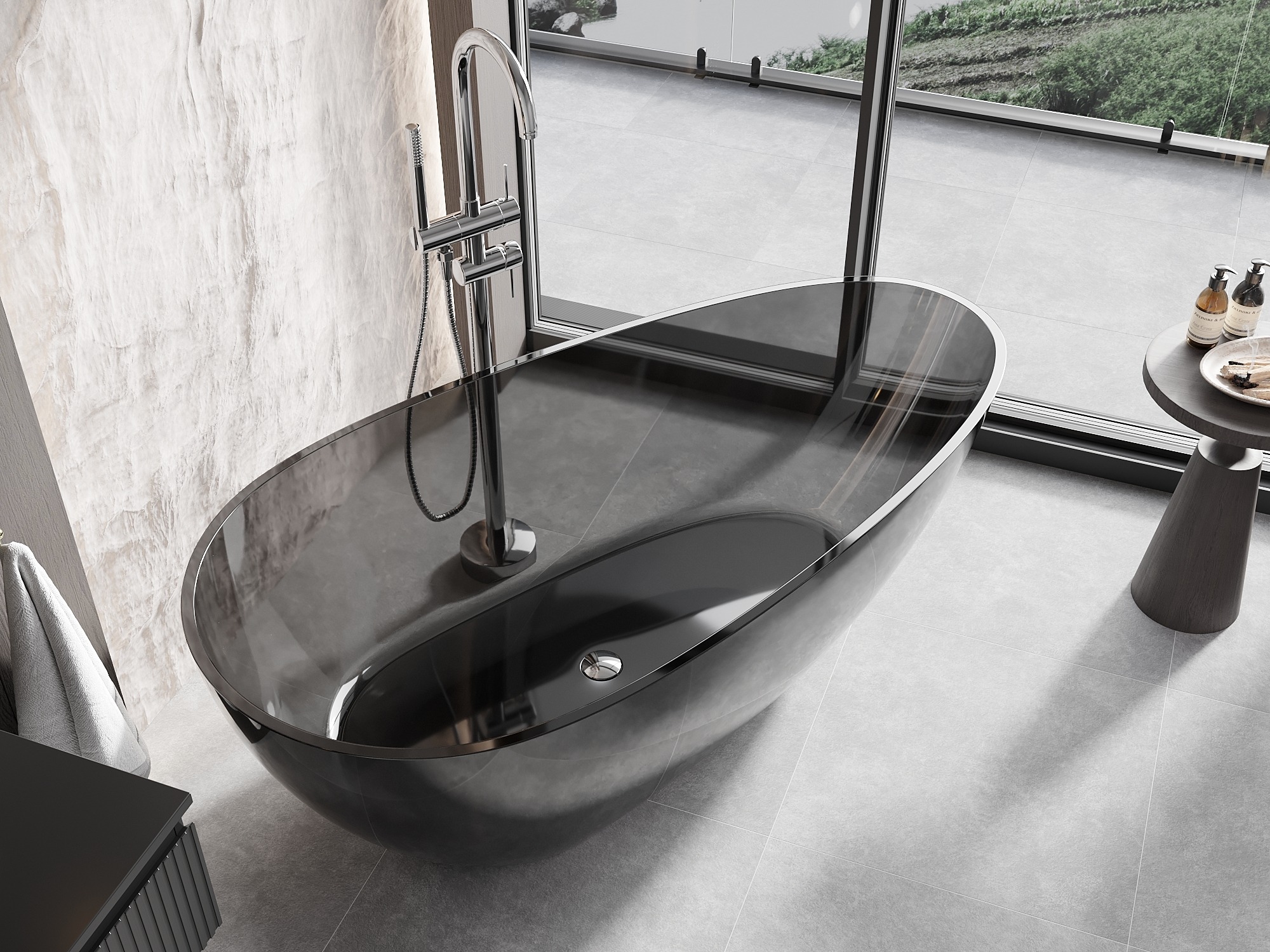 Banheira de resina transparente na casa de banho