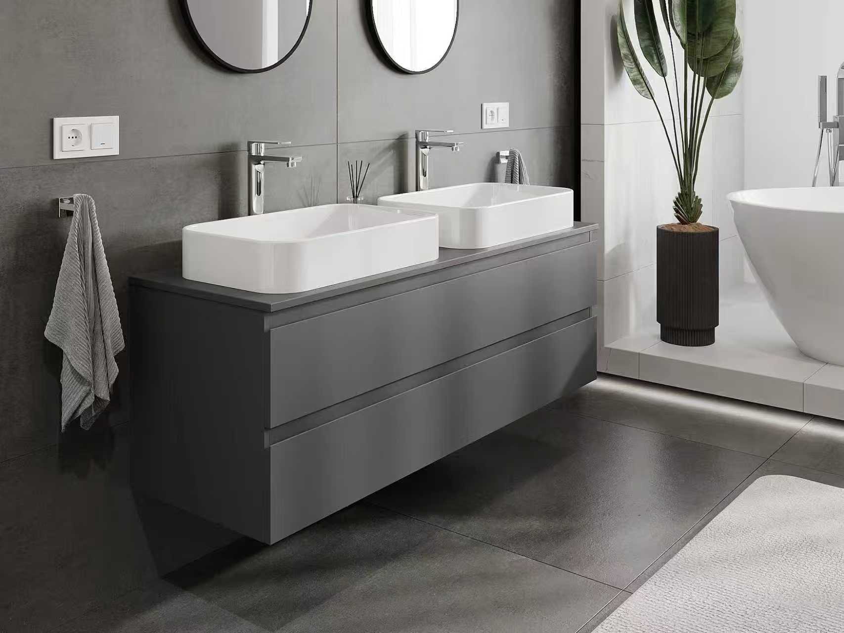 Armário de casa de banho antracite com dois lavatórios