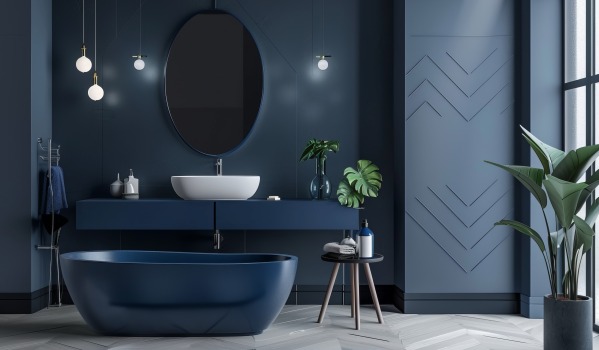Como decorar uma casa de banho azul-marinho? Inspirações, cores e acessórios