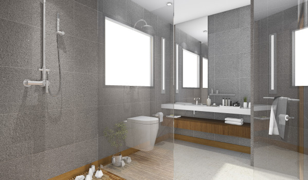 Casa de banho elegante com sistema de duche embutido