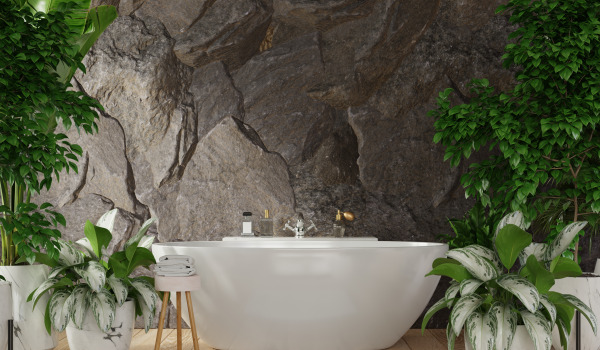 Banheira independente numa casa de banho elegante