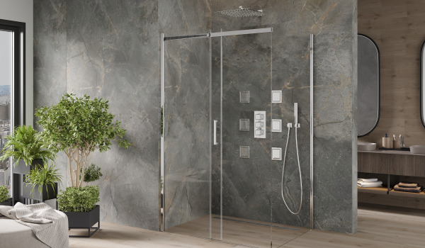 Cabine de duche minimalista em pedra