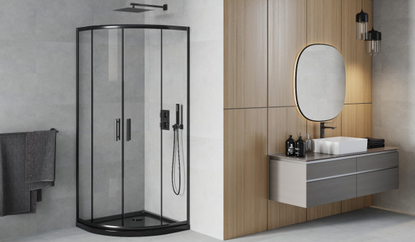 Cabine preta semicircular em estilo minimalista