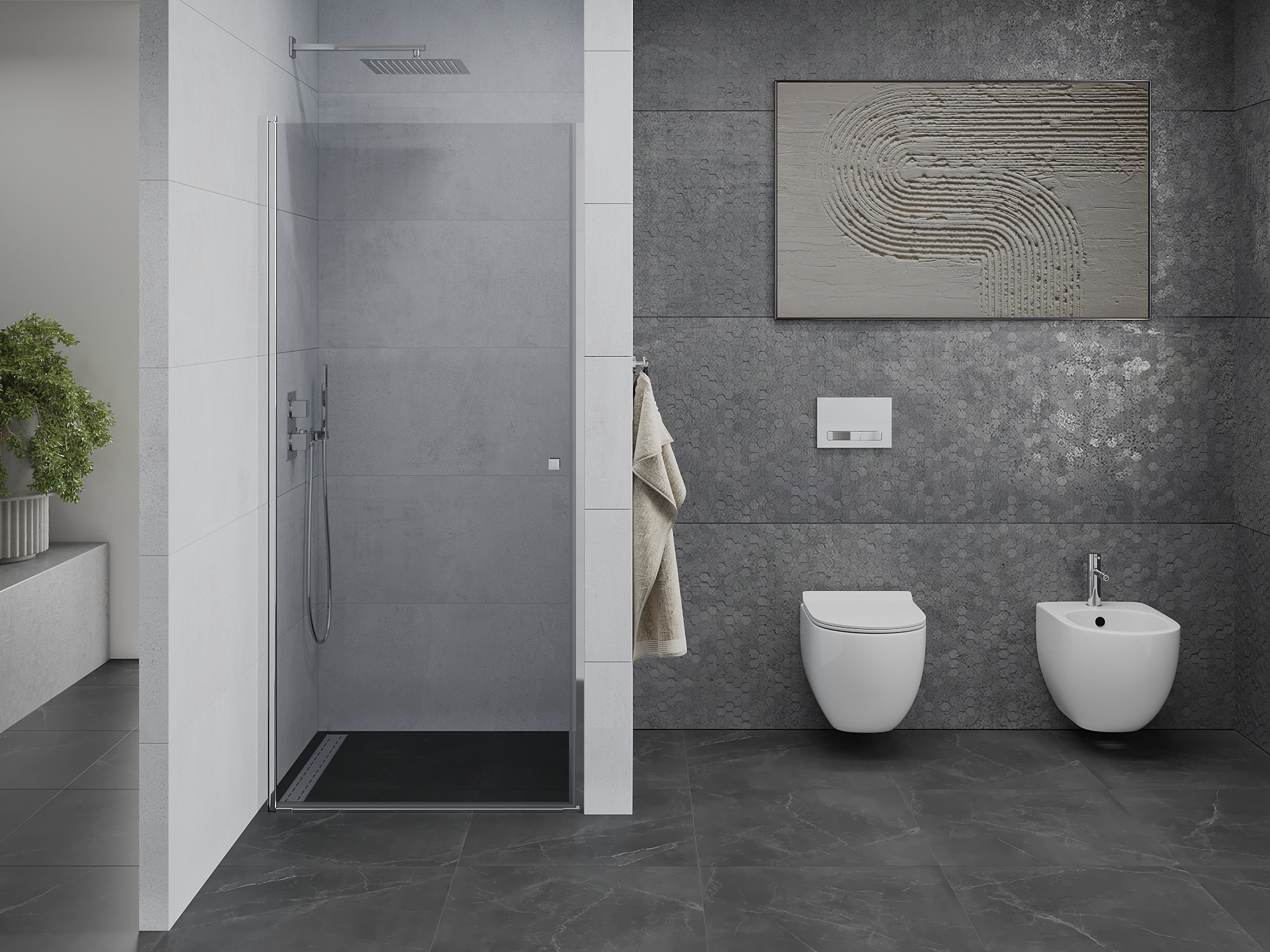 Casa de banho espaçosa com portas de duche