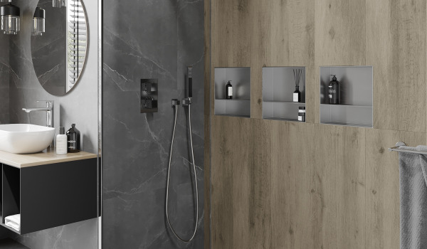 Prateleiras embutidas - o complemento ideal para a casa de banho em decoração moderna