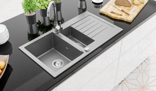 Branco, preto, cinza na cozinha moderna