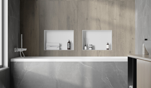 Banheira embutida com ladrilhos