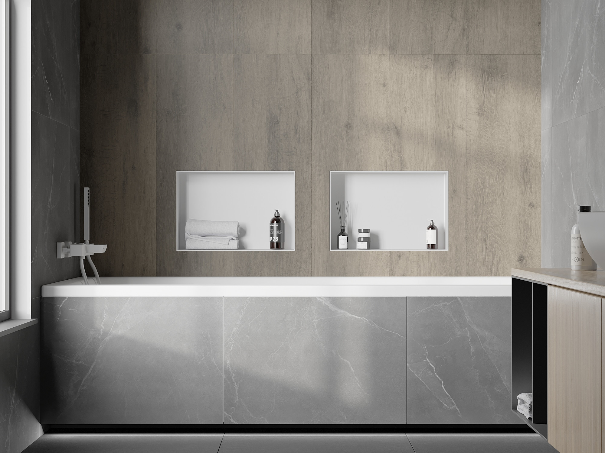 Banheira embutida com ladrilhos