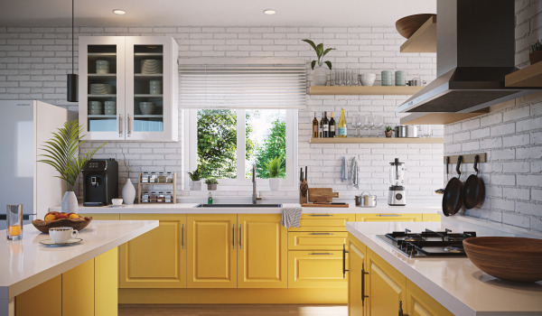 Parede de tijolos na cozinha