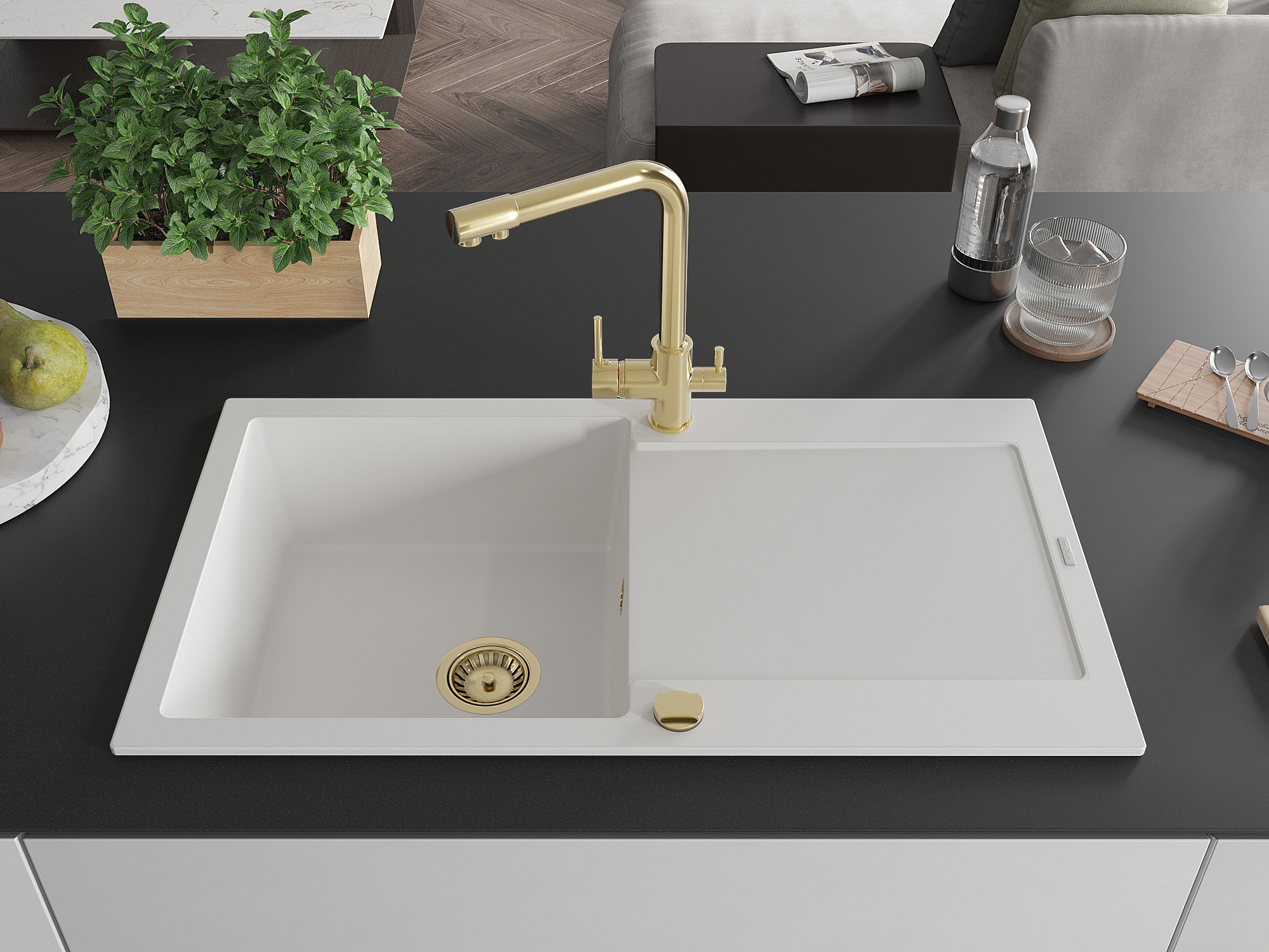 Torneira de cozinha de luxo dourada