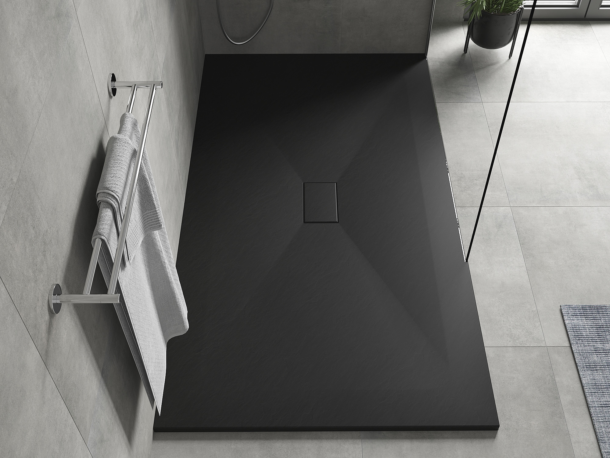 Base de chuveiro com estrutura de pedra