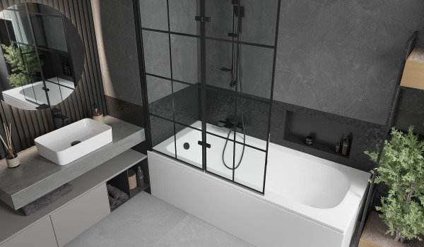 Banheira com resguardo em estilo industrial